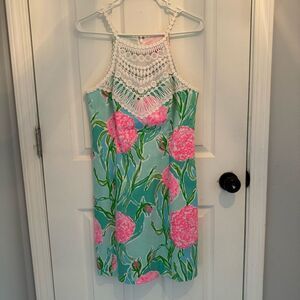 Lilly Pulitzer | Dresses | Lilly Pulitzer Pearl Shift Dress Poolside Blue  Vintage Crochet Lace Neck Sz 6 | Poshmark